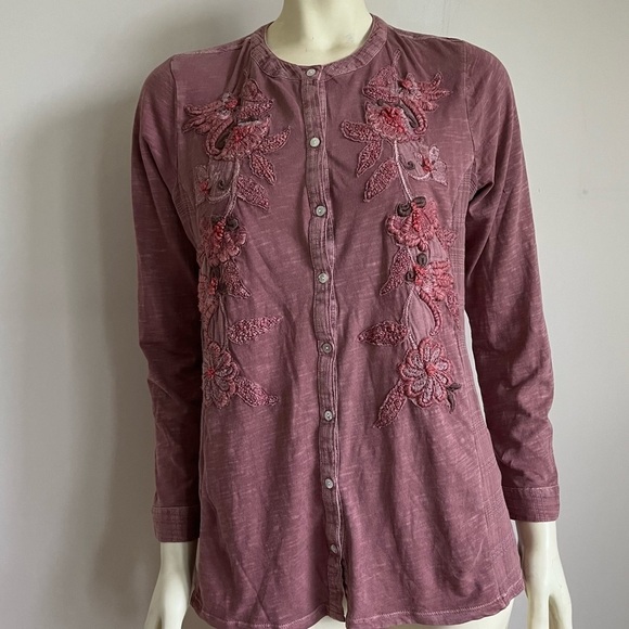 NWT Soft Surroundings Women’s L'Enchanté Floral Embroidered Blouse Rose PM - Picture 1 of 16